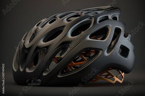 Simple bicycle helmet black vintage for retro style. Stylish black bicycle helmet. Close up on bicycle helmet. 3D realistic illustration. Creative AI