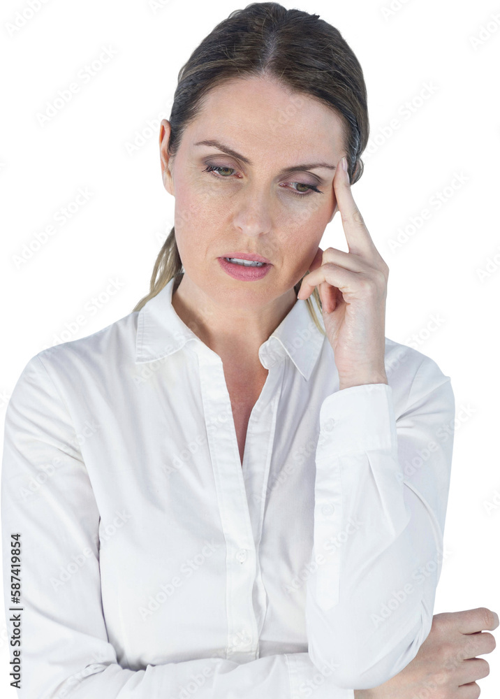 Sad businesswoman suffering from headache Sad businesswoman suffering from headache