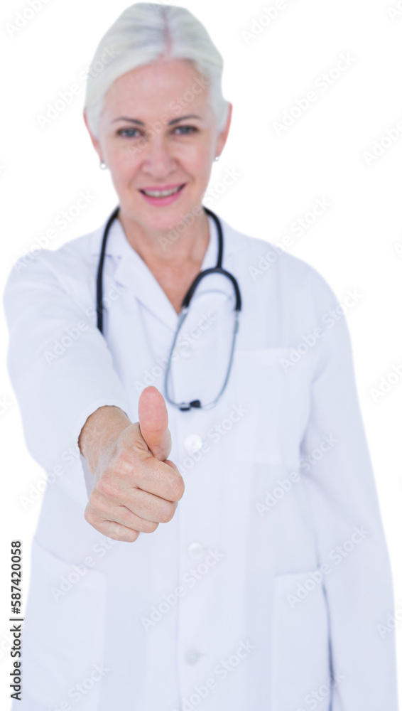 Portrait of smiling female doctor gesturing thumbs Portrait of smiling female doctor gesturing thumbs