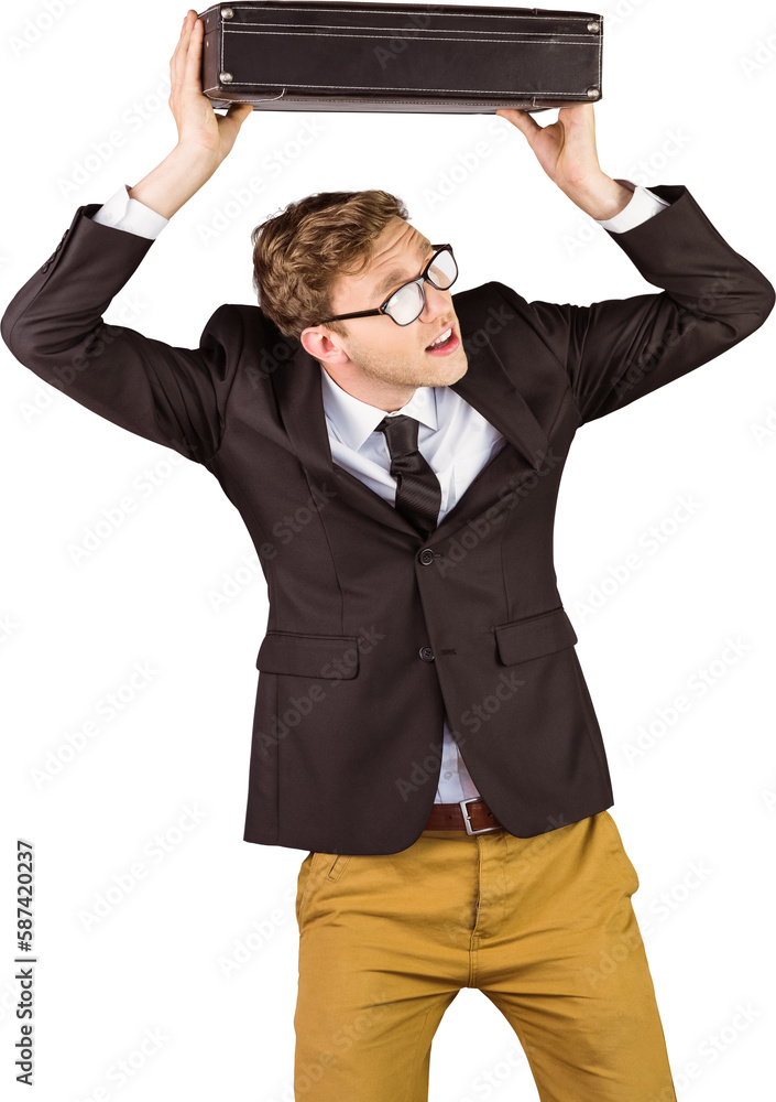 Young geeky businessman holding briefcase Young geeky businessman holding briefcase