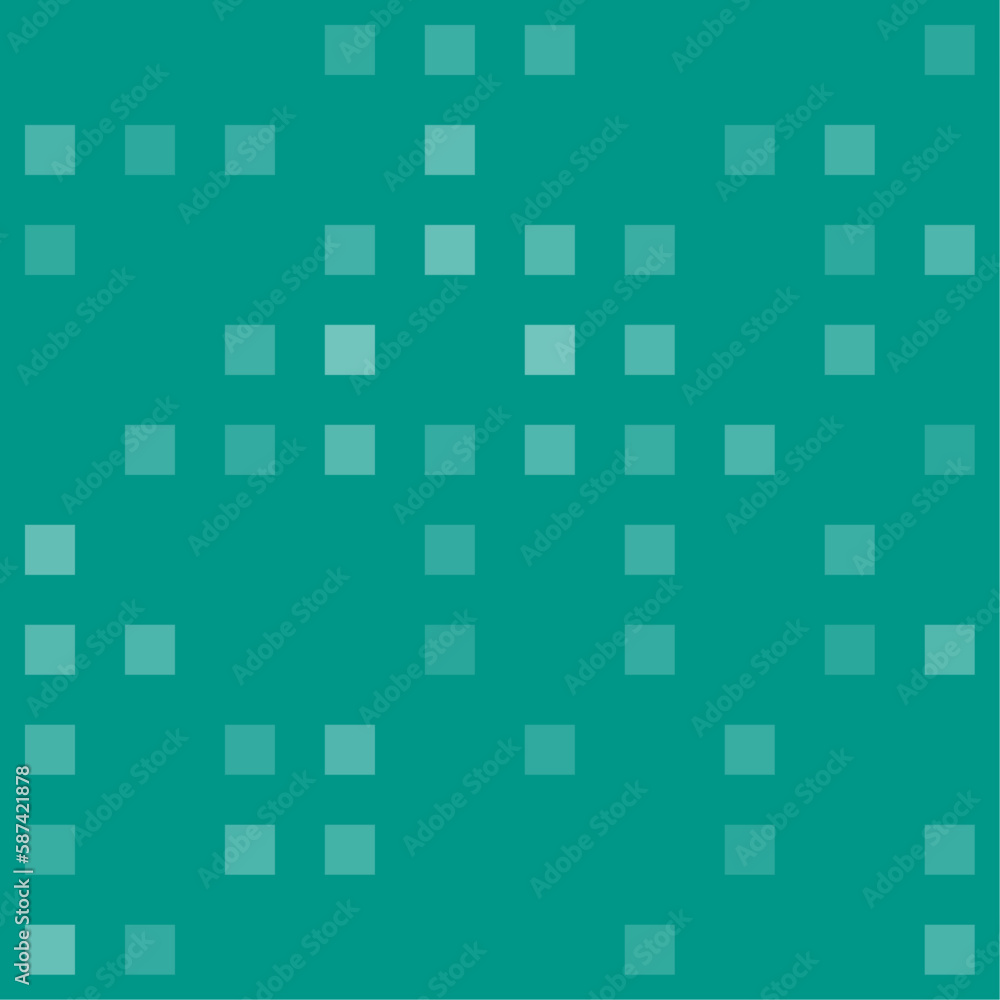 Abstract seamless geometric pattern. Mosaic background of white squares. Evenly spaced big shapes of different color. Vector illustration on teal background