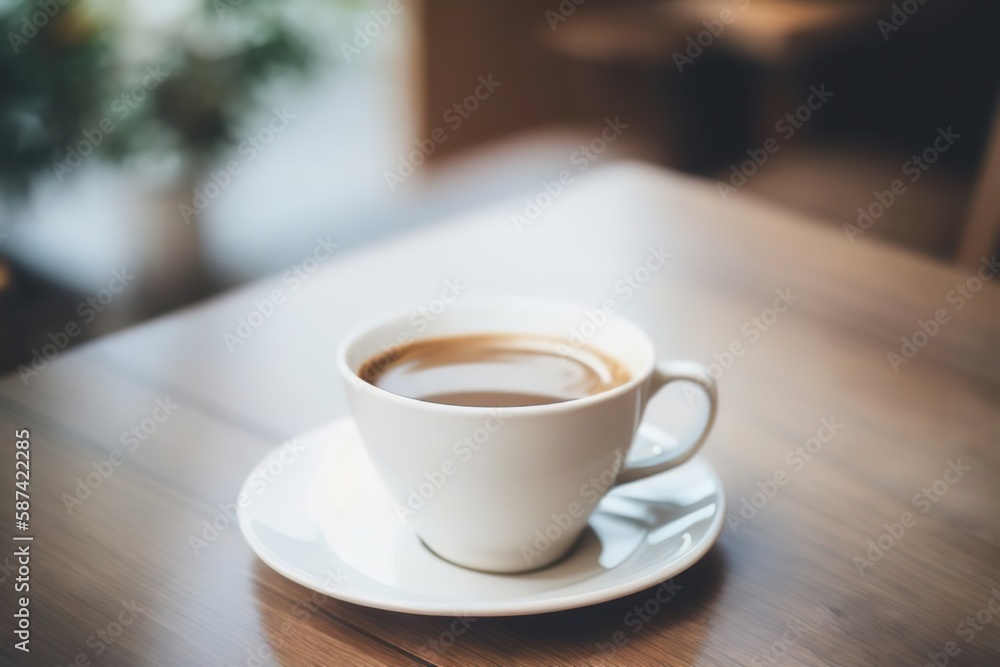 A cup of coffee on a table in a cafe at lunchtime at work. Generative AI A cup of coffee on a table in a cafe at lunchtime at work. Generative AI