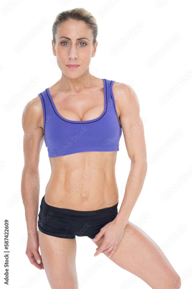 Strong blonde looking at camera while posing Strong blonde looking at camera while posing
