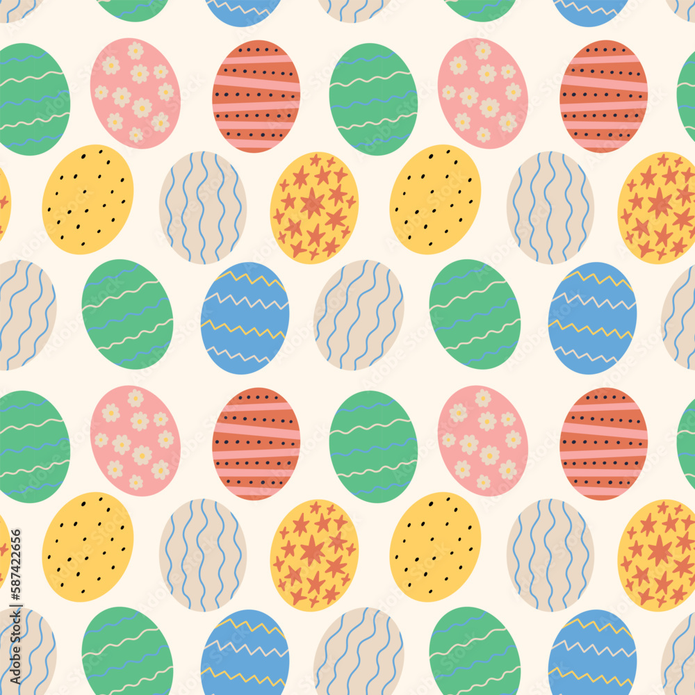 Fototapeta premium Textured Easter Eggs Pattern. Spring seamless background for print, textile, wrapping paper, fabric. Flat surface design