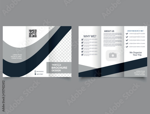 Grey Corporate brochure, trifold template design. Vector file.