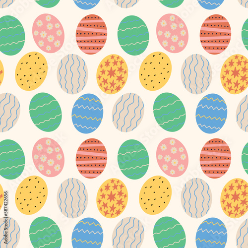 Textured Easter Eggs Pattern. Spring seamless background for print, textile, wrapping paper, fabric. Flat surface design