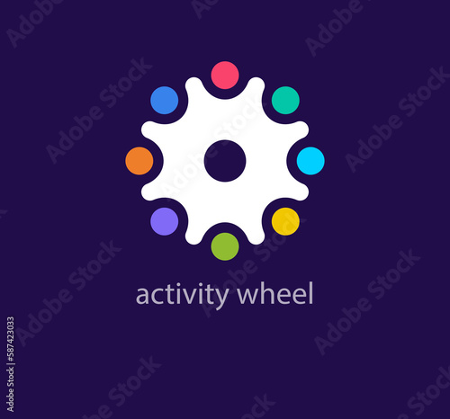 Colorful teamwork logo. Unique design color transitions. Creative activity wheel logo template. vector.