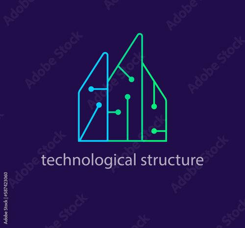 Colorful technological structures logo. Unique design color transitions. Creative future houses logo template. vector.