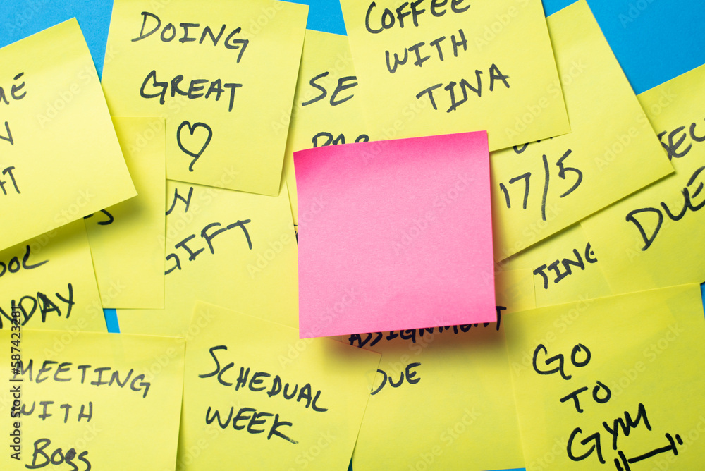 Sticky Notes on a Blue Wall Sticky Notes on a Blue Wall