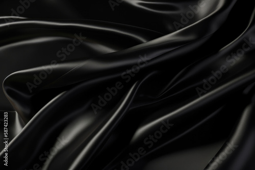 Black colored silk satin background, texture, fabric, textile, material. Generative AI