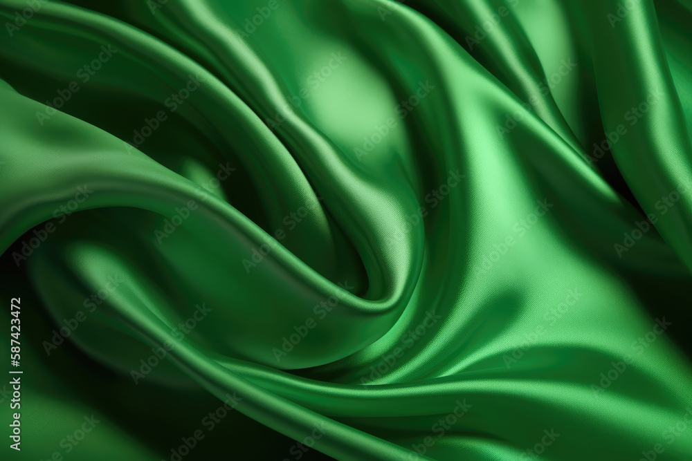 Fototapeta premium Green colored silk satin background, texture, fabric, textile, material. Generative AI