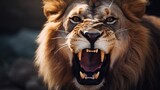 loseup Angry Lion Teeth with Copyspace Wildlife - generative AI