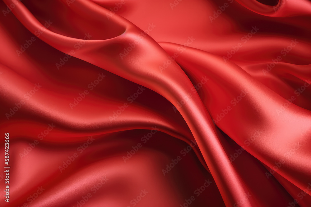 Obraz premium Red colored silk satin background, texture, fabric, textile, material. Generative AI