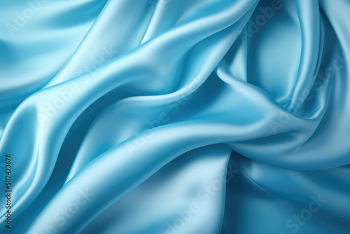 Sky Blue colored silk satin background, texture, fabric, textile, material. Generative AI