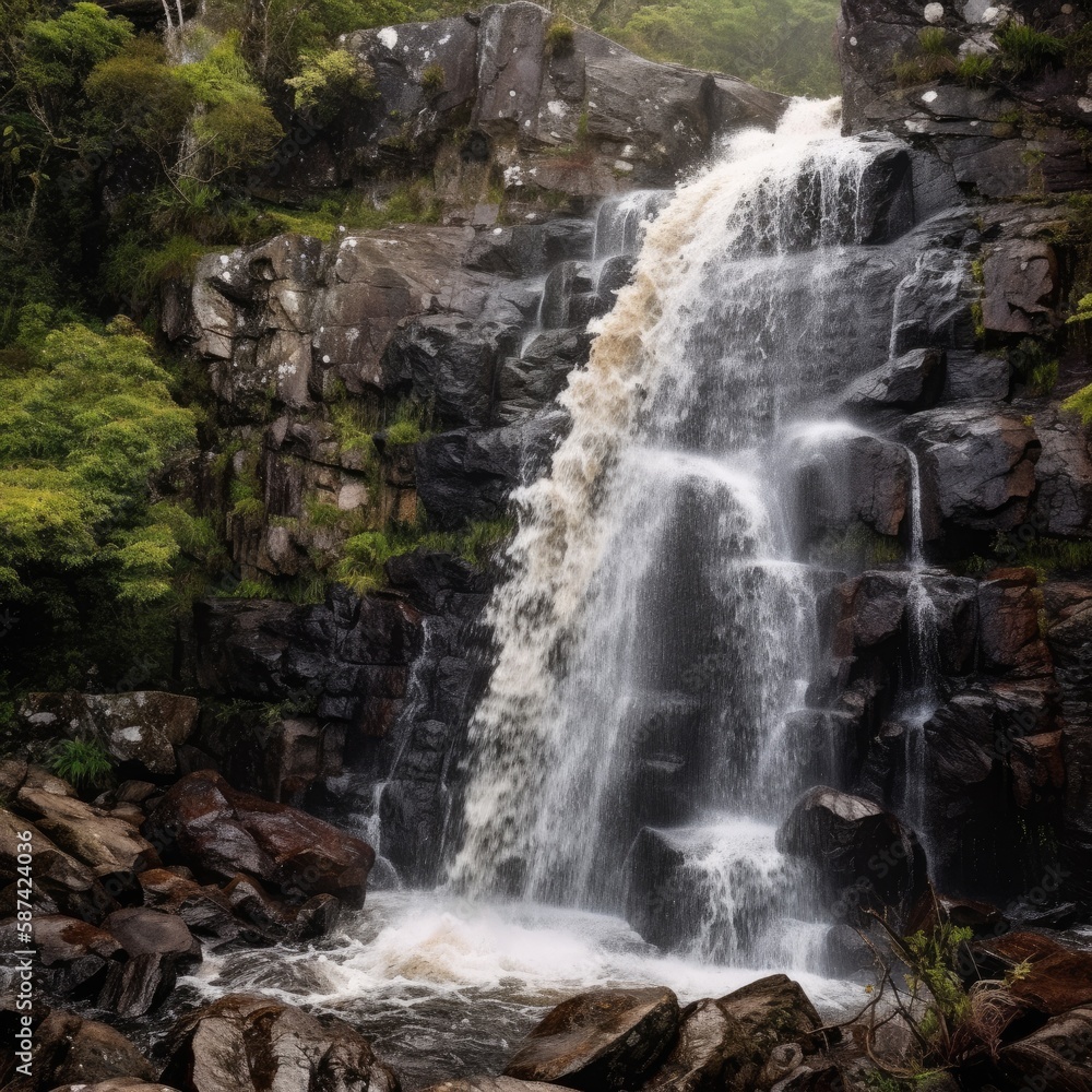 Majestic waterfall cascading down a rocky cliff Majestic waterfall cascading down a rocky cliff