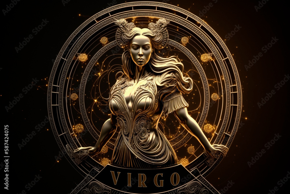 Virgo zodiac sign horoscope symbol magic astrology taurus in fantastic night sky. Astrological zodiac signs of virgo. Virgo horoscope. Realistic 3D illustration. Based on Generative AI