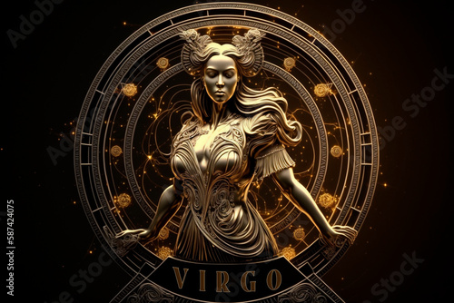 Virgo zodiac sign horoscope symbol magic astrology taurus in fantastic night sky. Astrological zodiac signs of virgo. Virgo horoscope. Realistic 3D illustration. Based on Generative AI