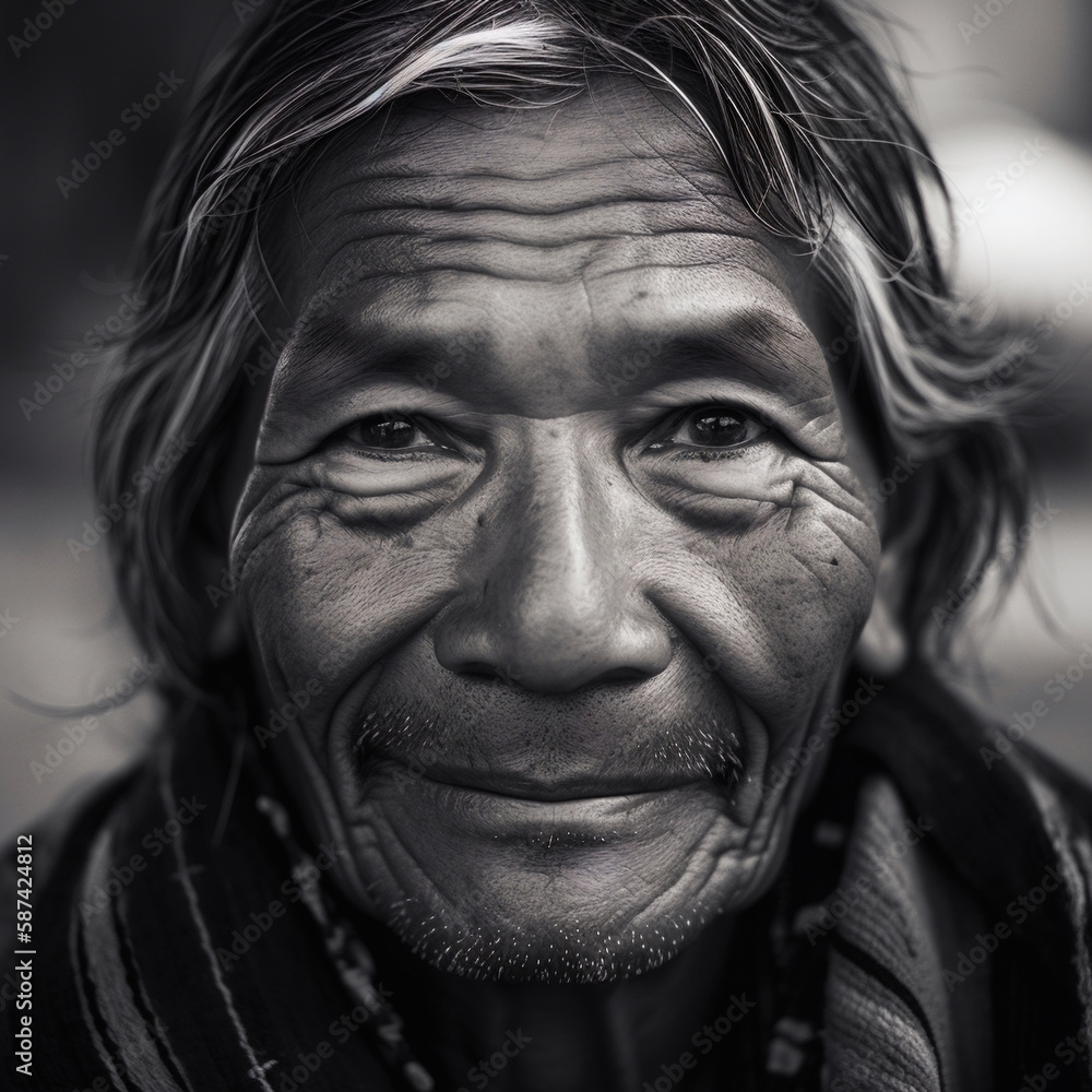 Black and white portrait of an indigenous man in his 40s. Generative AI ...