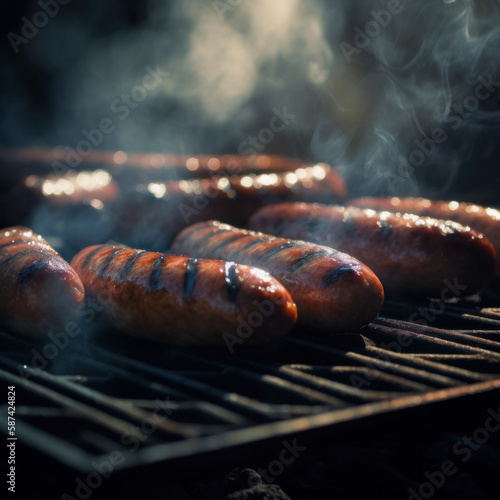 Suasage Meat on the BBQ-Garden Food-Summer Days-Generative AI