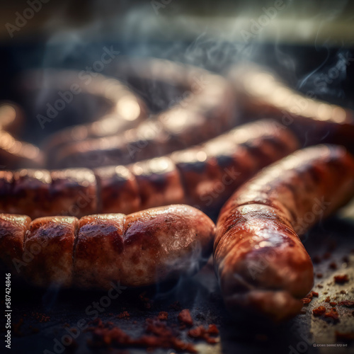 Suasage Meat on the BBQ-Garden Food-Summer Days-Generative AI photo