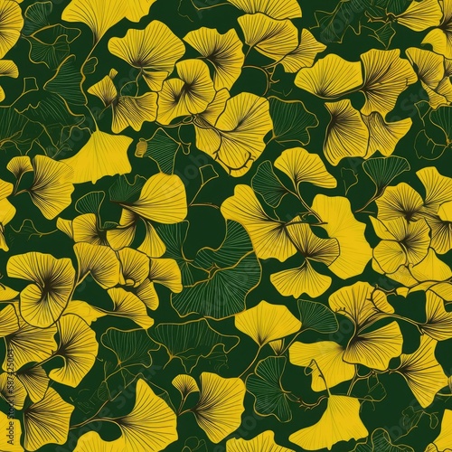 A seamless pattern of simple ginkgo leaves. AI generated.