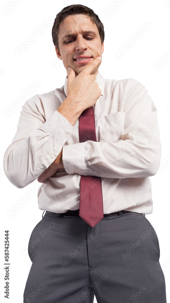 Thoughtful businessman with hand on chin Thoughtful businessman with hand on chin