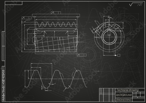 Mechanical engineering drawings on light background. Cutting tools, milling cutter. Technical Design. Cover. Blueprint. Vector illustration.