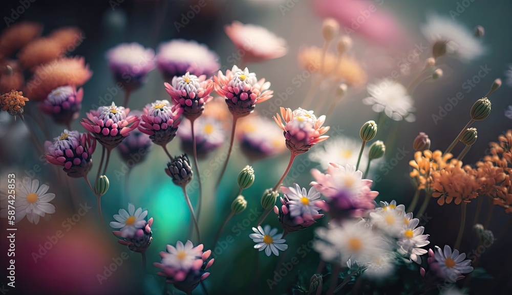 Obraz premium Photo colorful spring flowers background, blurred bokeh effect