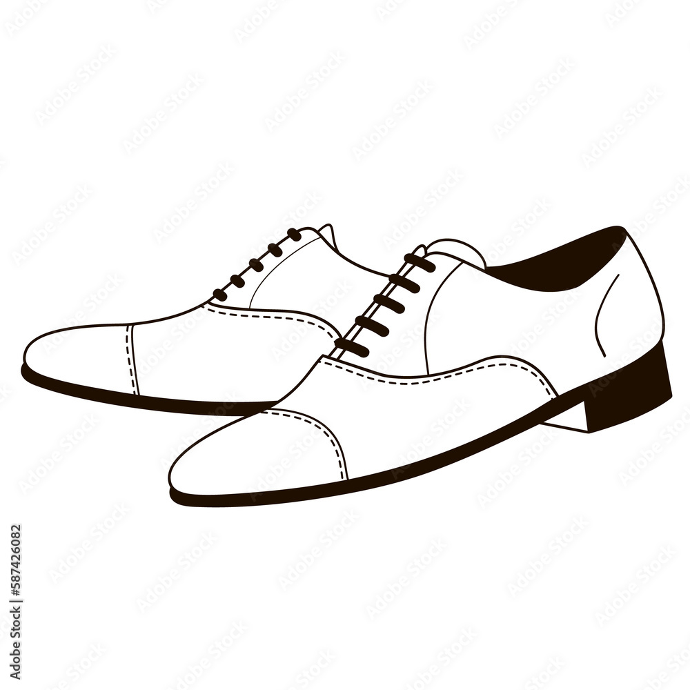 fashionable men's shoes for wedding black and white illustration on transparent background