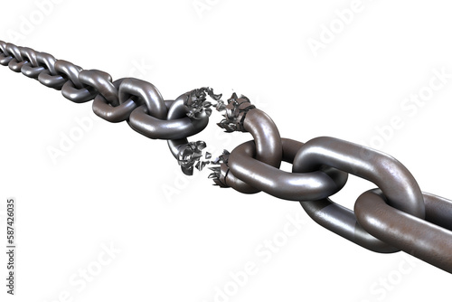 3d illustration of broken silver chain