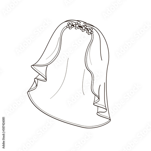 veil black and white illustration on transparent background
