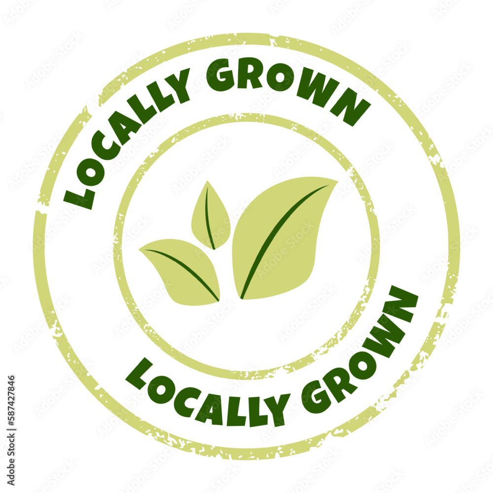 Locally grown food label. Vector grunge badge, stamp for organic and eco friendly products. Textured eco, bio, organic and natural products sticker, logo, seal Locally grown food label. Vector grunge badge, stamp for organic and eco friendly products. Textured eco, bio, organic and natural products sticker, logo, seal