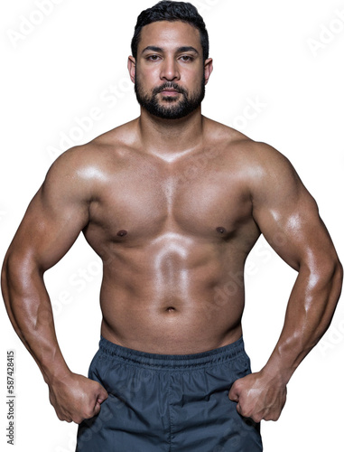 Portrait of a bodybuilder man flexing muscles