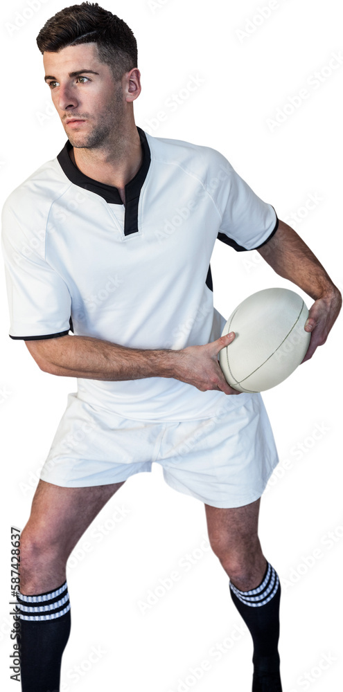 Rugby player defending the ball