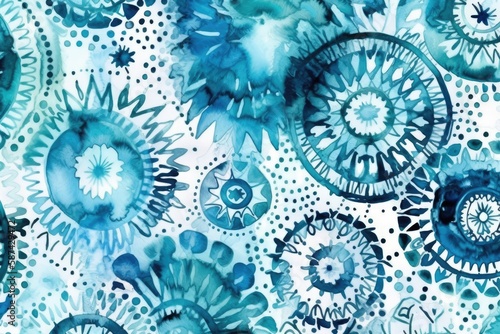blue and white flowers in a watercolor painting. Generative AI