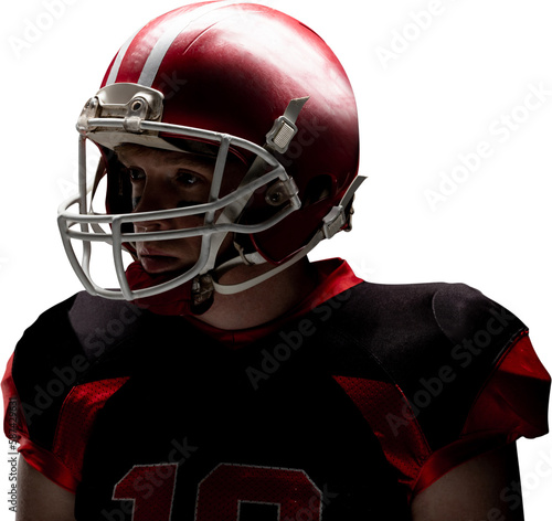 American football player standing in helmet