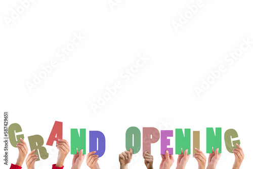 Hands holding up grand opening