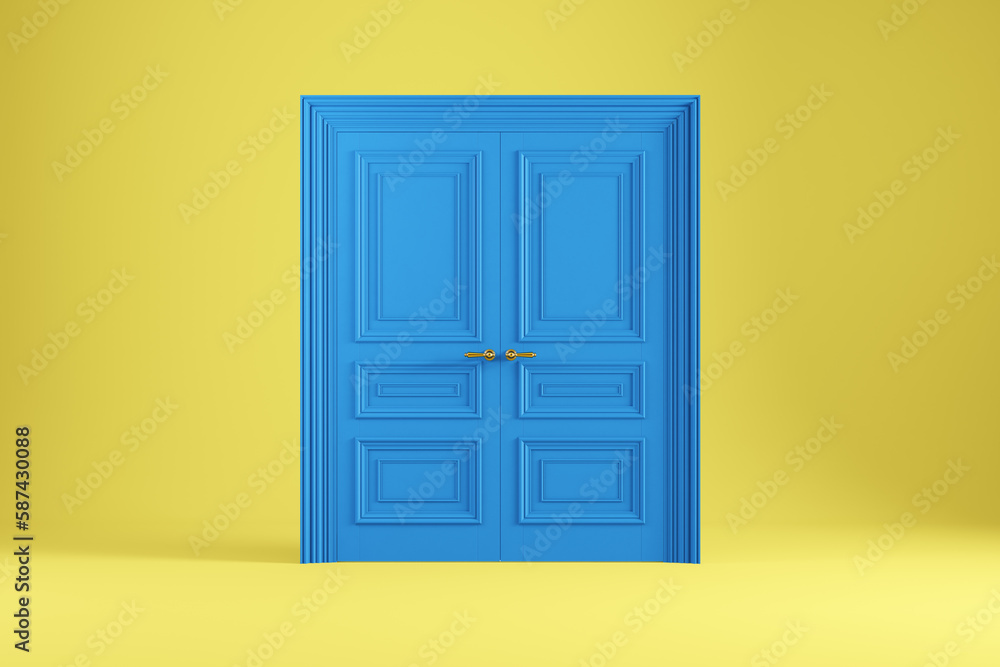 Blue doors on yellow background. Blue doors on yellow background.