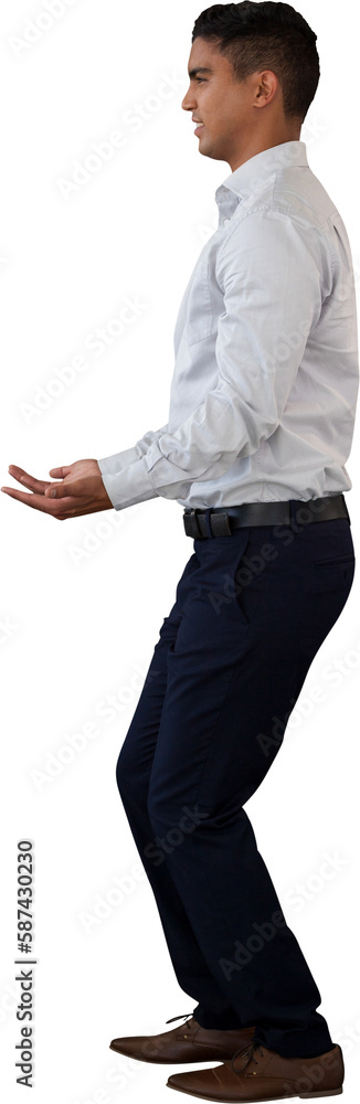 Side view of businessman gesturing Side view of businessman gesturing