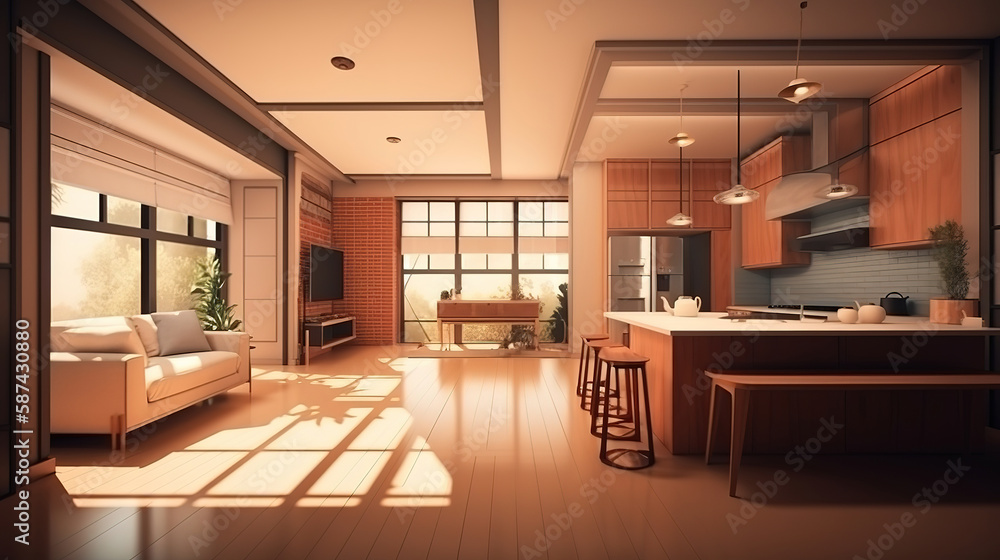 One Floor house Interior with Modern Style. Generative Ai