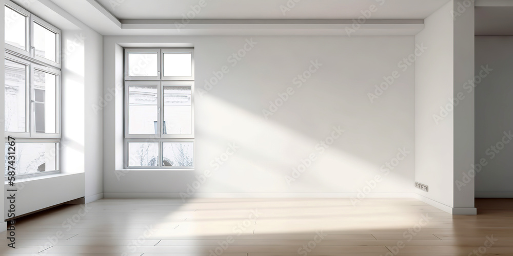 Fototapeta premium Blank room with wooden flooring for custom interior design, Generative AI