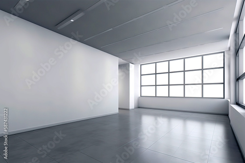 Empty modern office space with a spotless and polished white interior., Generative AI