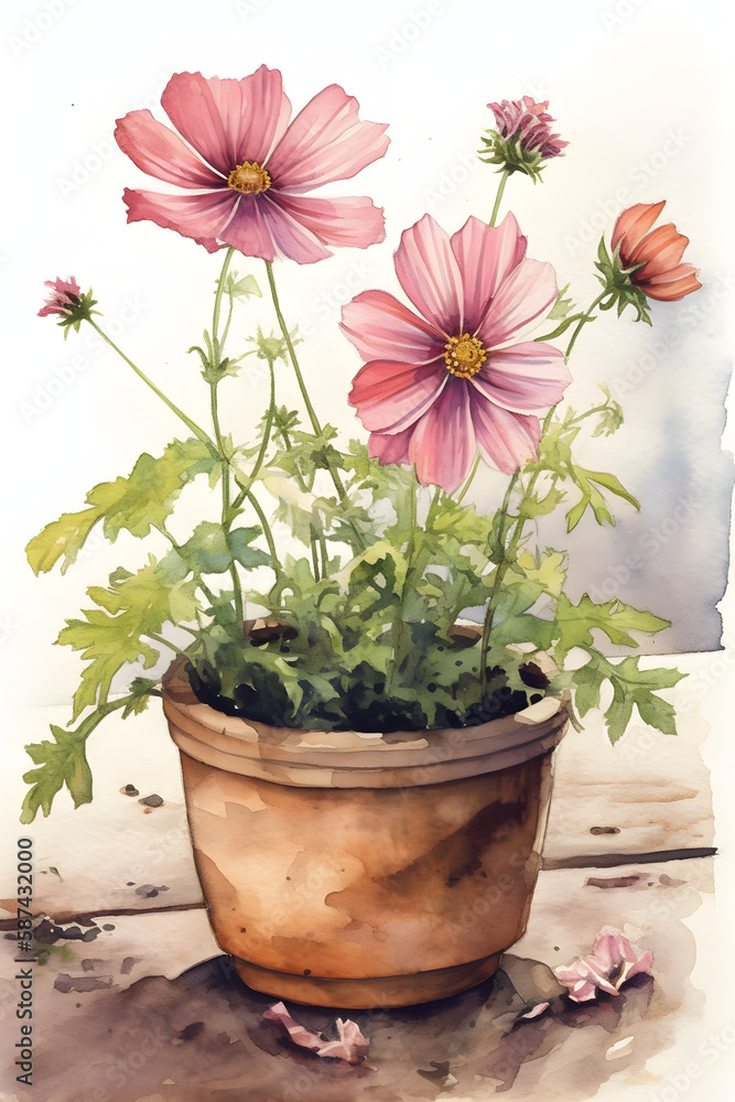 Watercolor Cosmos Illustration for Calm and Tranquil Home Decor. Generative AI