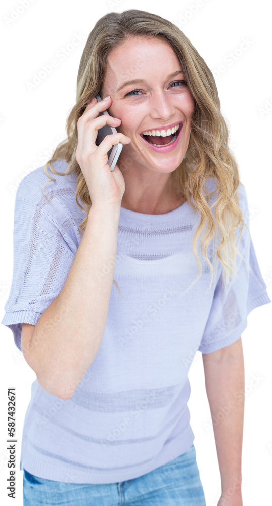 Smiling woman calling with her smartphone Smiling woman calling with her smartphone