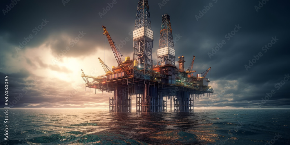 Offshore Drilling Rig Construction at Sea in Progress for Petroleum Industry. Generative AI