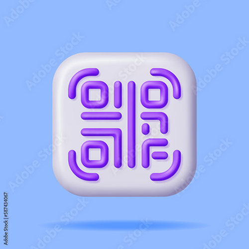 3d QR Code Icon Isolated. Render Modern QR Code Symbol. Concept of Online Shopping. Advertisement, Marketing and Promotion. Scan Code for Verification, Payment or identification. Vector Illustration © absent84