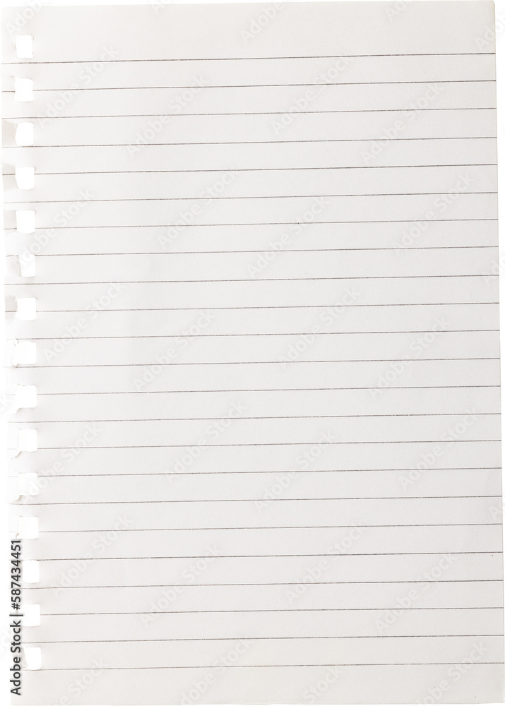 Image of close up of ruled sheet of paper with copy space on transparent background Image of close up of ruled sheet of paper with copy space on transparent background