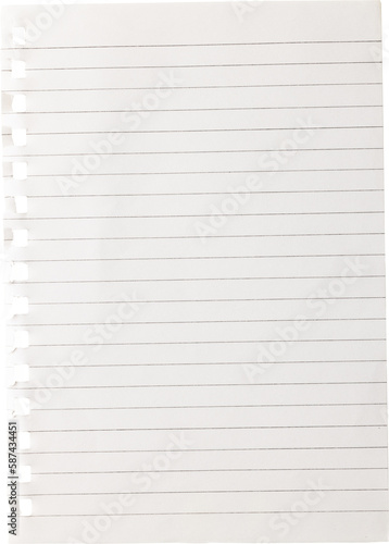 Image of close up of ruled sheet of paper with copy space on transparent background photo