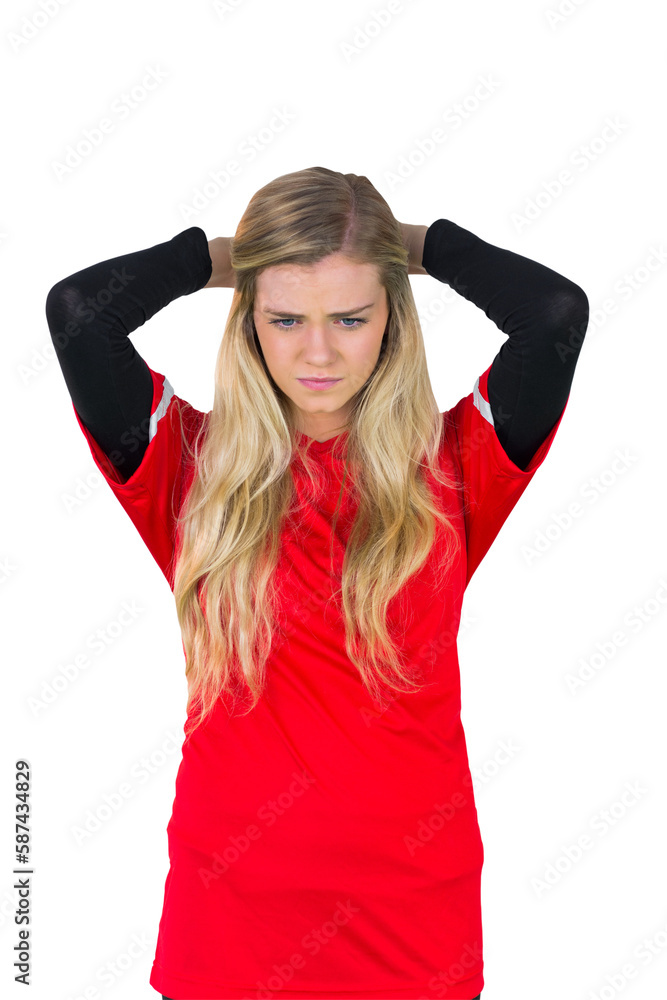 Disappointed football fan in red Disappointed football fan in red