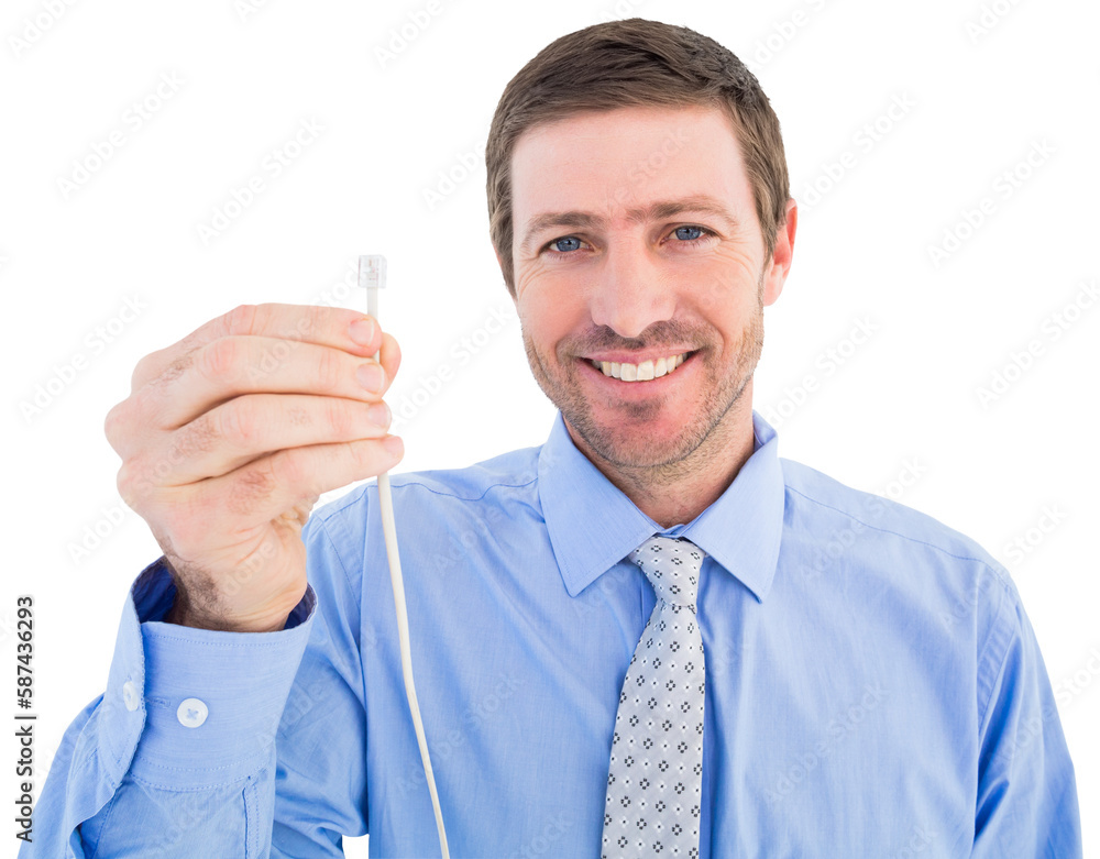 Businessman holding a cable Businessman holding a cable